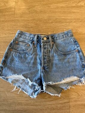 Denim Forum Light Blue Distressed Jean Shorts